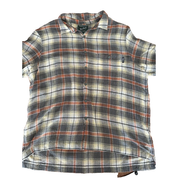 Woolrich Shirt Men Hommes XL Short Sleeve Button Front Hiking Camping Plaid - Picture 1 of 9